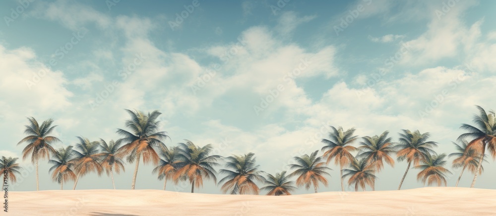 Pattern of palm trees on sandy beach