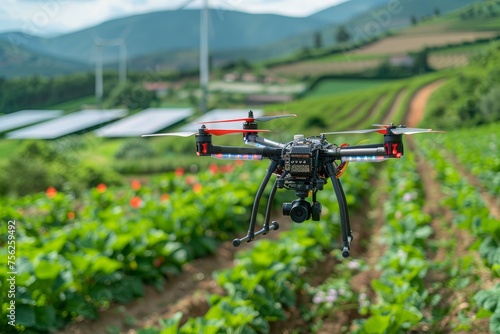 Farming with drone. agriculture and harvest technology innovation. Generative AI