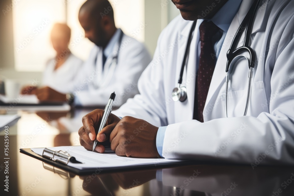 Close-up of a doctor taking notes. Medicine and healthcare concept Close-up of a doctor taking notes. Medicine and healthcare concept