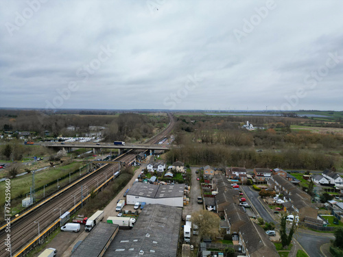 High Angle View of Arlesey Town of Bedfordshire, England Great Britain. Feb 28th, 2024
