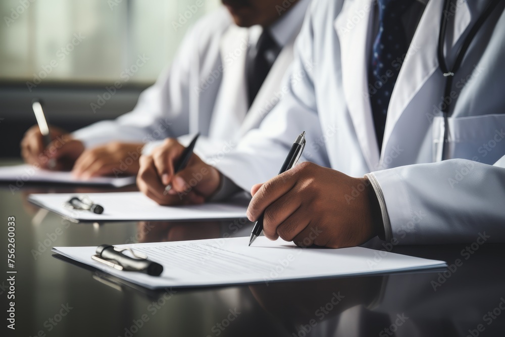 Close-up of a doctor taking notes. Medicine and healthcare concept Close-up of a doctor taking notes. Medicine and healthcare concept