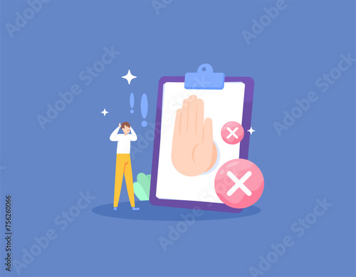 The concept of rejection or disapproval. unverified, invalid, incorrect, or rejected. Get rejected because the task file or report is incorrect. a cross with a clipboard. illustration concept design