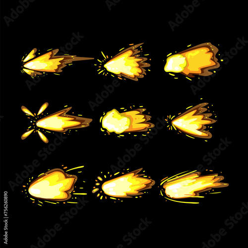 gun flash set cartoon. shot bullet, muzzle smoke, effect explosion gun flash sign. isolated symbol vector illustration © PikePicture