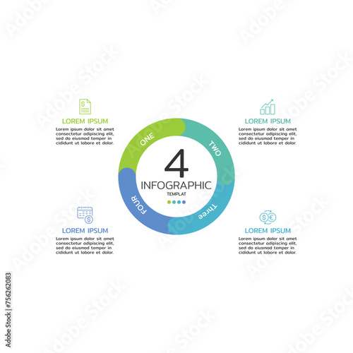 Circle infographic template with four steps or options, Concept of 4 features of startup project cycle. Modern infographic design template.