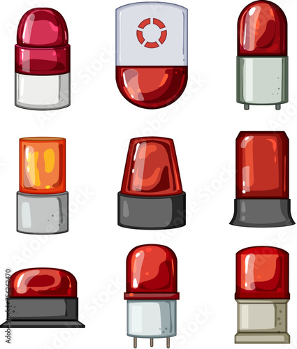 siren set cartoon. emergency bell, alert red, bokeh alarm siren sign. isolated symbol vector illustration © PikePicture