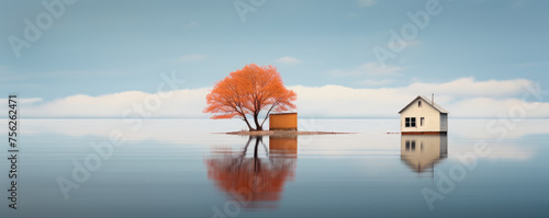 Alone house on the lake or water.