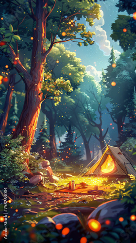 Camping tent in peaceful forest