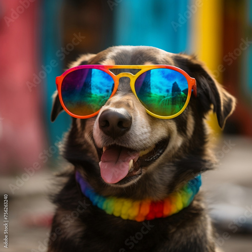 happy dog with funny sunglasses