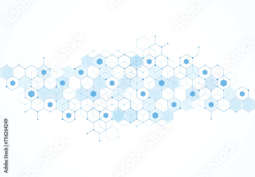 Abstract hexagonal molecular structures in technology background and science style. Medical design. Vector illustration