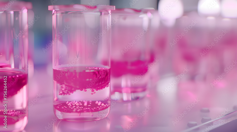 Pink Liquid in Laboratory Test Tubes Pink Liquid in Laboratory Test Tubes