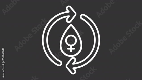 Menstrual cycle white line animation. Menstrual health animated icon. Gynecological hygiene. Period women menses. Isolated illustration on dark background. Transition alpha video. Motion graphic photo