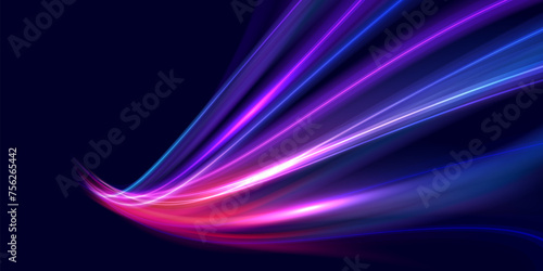 Modern abstract high-speed movement. Dynamic motion light trails effect. Futuristic digital technology concept, big data, network connection, AI, communication. Pattern for banner.Vector eps10.