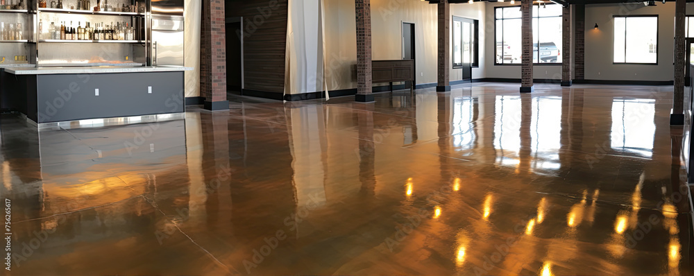 Epoxy floor in wooden style. luxury interior design. Epoxy floor in wooden style. luxury interior design.