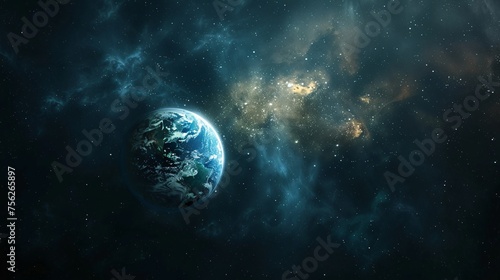 Digital artwork of Earth colorful in space, text copy space