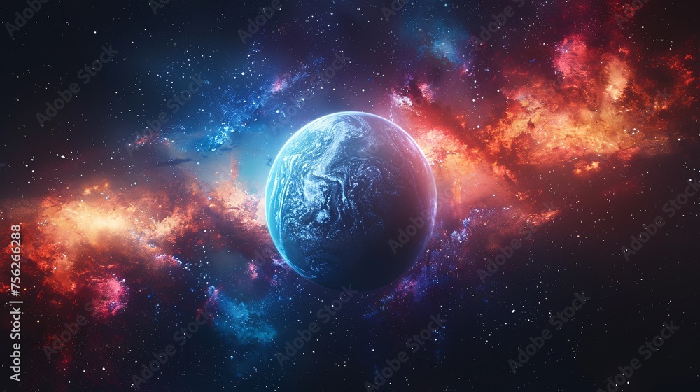 Digital artwork of Earth colorful in space, text copy space