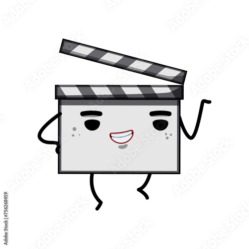 hollywood clapper board character cartoon. cut media, object producer, shot sign hollywood clapper board character sign. isolated symbol vector illustration