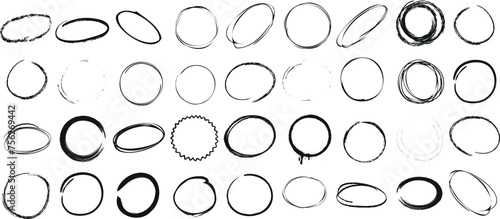 Doodle grunge circle, hand drawn circles vector illustration. Perfect for backgrounds, overlay, design elements. Unique, creative, artistic appeal. Monochromatic, black lines on white background