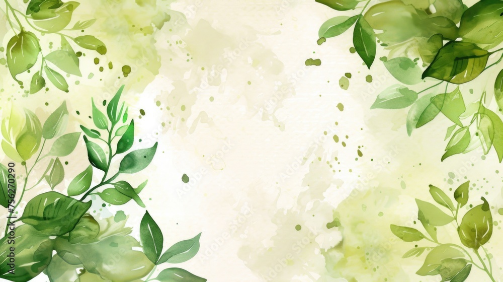 Abstract green leaves on a bright watercolor background. Abstract green leaves on a bright watercolor background.