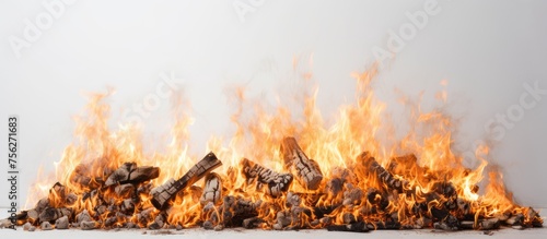 of a fire burning in a fireplace on a white background