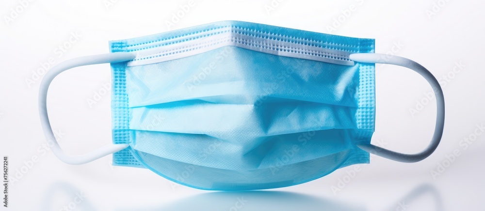 A closeup of an azure face mask on a white surface, resembling liquid paint with a texture of water. The mask is in the shape of a rectangle, made of electric blue transparent material A closeup of an azure face mask on a white surface, resembling liquid paint with a texture of water. The mask is in the shape of a rectangle, made of electric blue transparent material