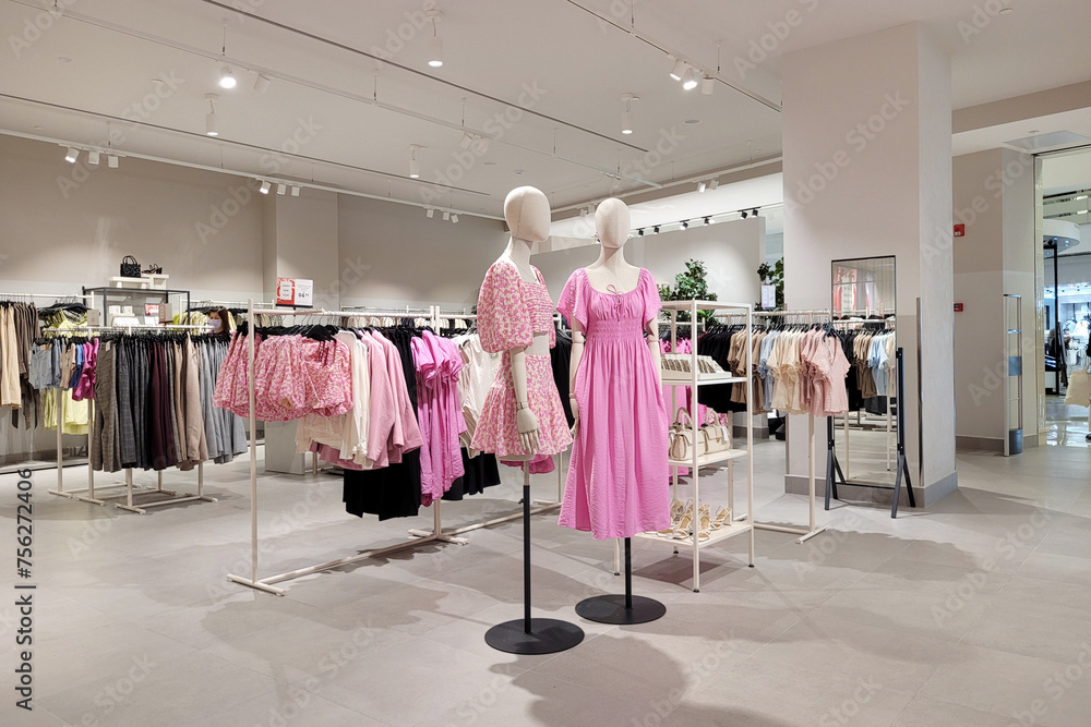 PENANG, MALAYSIA - 22 JAN 2024: Interior view of H&M clothing store in