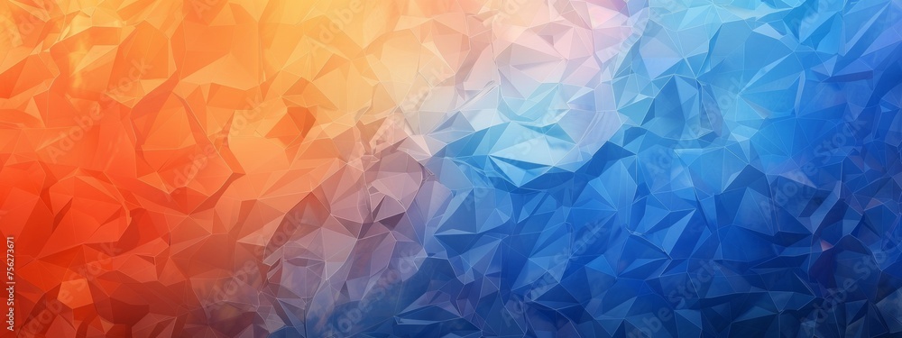 a background with a gradient from orange to blue with a triangle hard visible wrinkle effect - obrazy, fototapety, plakaty 