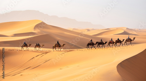 A camel caravan in the desert