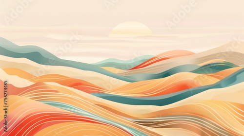 Desert elements with line pattern wallpaper on abstract art background.