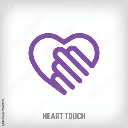 Creative heart touching hand sign logo. Charity, relationship stage and charitable logo template vector.