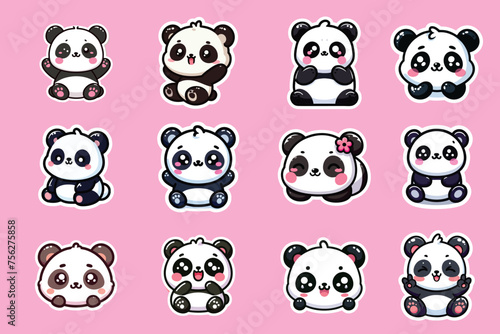 cute panda stickers Vector collection