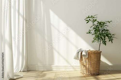 wicker laundry basket with three in the interior  on white background