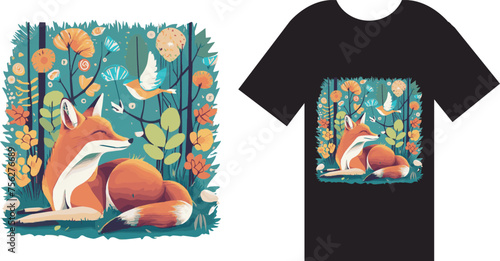 T-shirt design featuring a fox and bird by Julie McClure photo