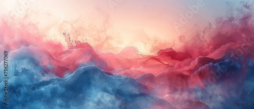 The watercolor art background modern is designed with a line art of flowers painted with a paintbrush. Blue, pink, ivory, and beige colors are used in watercolor illustrations for prints, wall art,