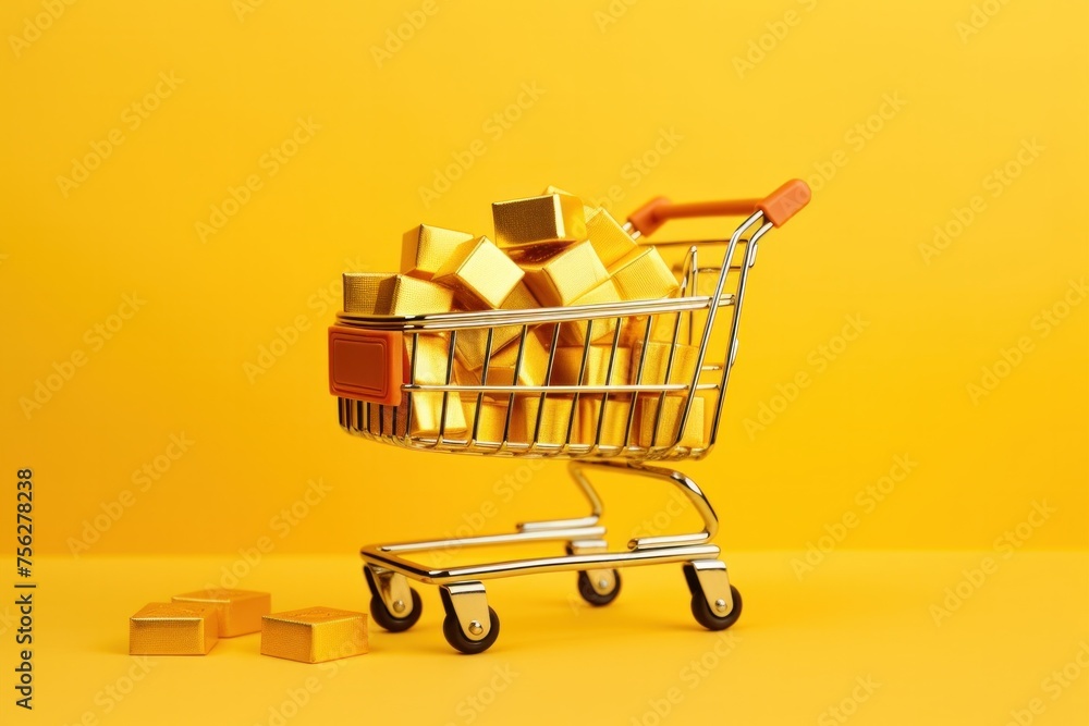 Cart with gold bars financial concept