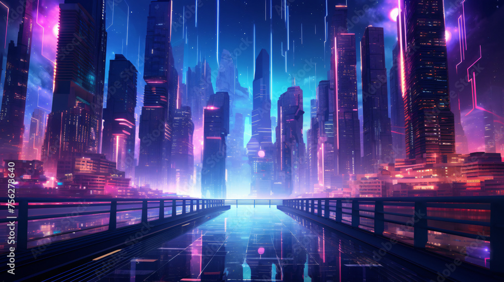 Hypnotic neon cityscapes technology