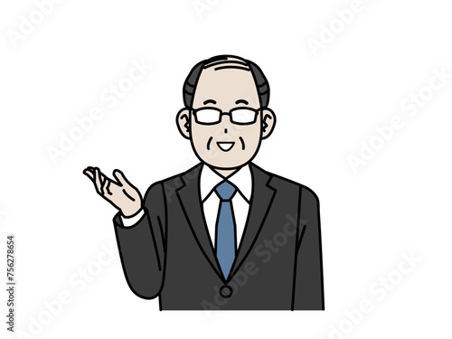話したり説明する中年会社員の男性のイラスト