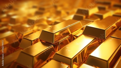 Financial concept of many gold bars