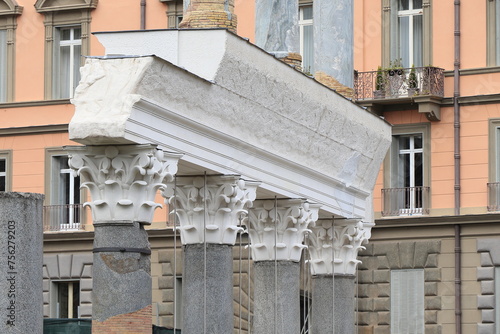 Reconstructed Colonnade of the Basilica Ulpia Detail at the Trajan's Forum in Rome, Italy photo
