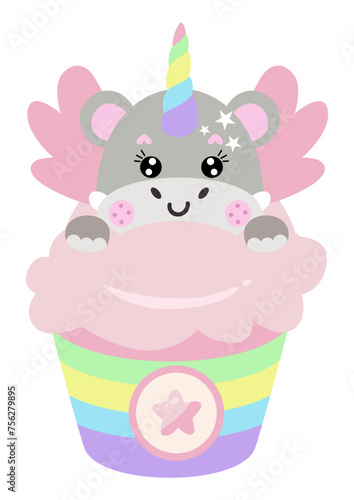 Funny unicorn hippo in ice cream