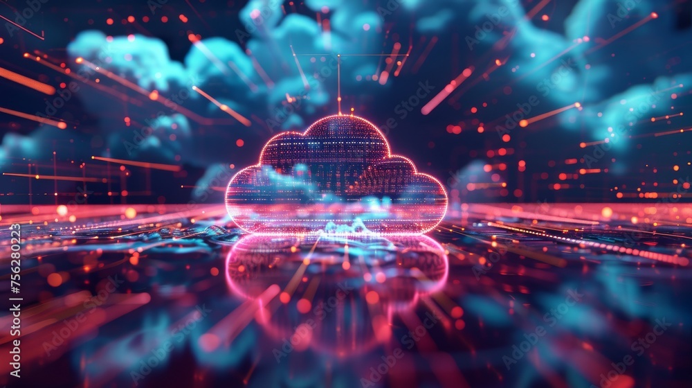 Futuristic technology concept, cloud computing concept. Technological interface and clouds. On dark background. Futuristic technology concept, cloud computing concept. Technological interface and clouds. On dark background.