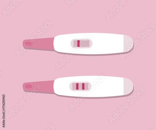 Pregnancy test or ovulation test, test sticks showing negative and positive results.