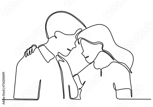 
continuous line art vector illustration of romantic couple and horoscope wheel symbolizing full compatibility of man and woman by zodiac signs