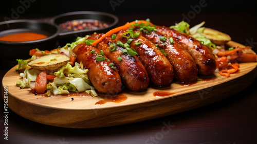 Korean style sausage potatoes cabbage and carrots serving