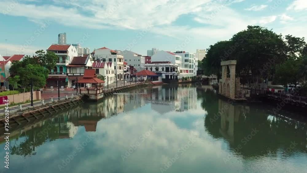 Melaka (Malacca) river aerial view in the morning, Malaysia Melaka (Malacca) river aerial view in the morning, Malaysia