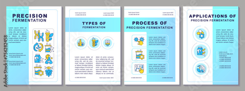 Precision fermentation technology brochure template. Leaflet design with linear icons. Editable 4 vector layouts for presentation, annual reports. Arial-Black, Myriad Pro-Regular fonts used photo
