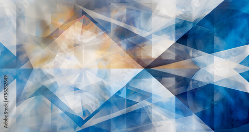 abstract blue background with squares, triangles and geometrical shapes