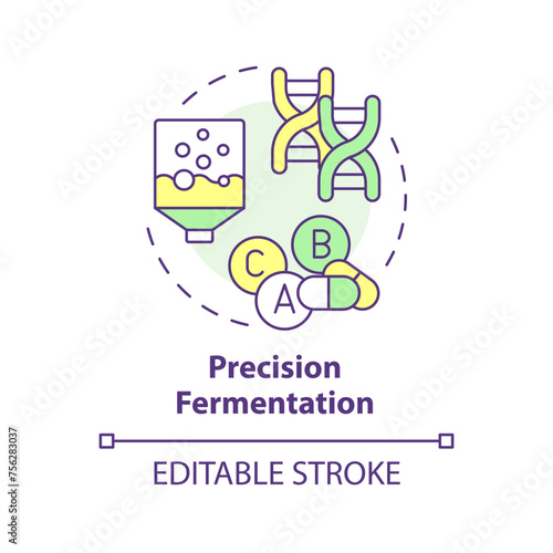 Precision fermentation multi color concept icon. Pharmaceutical industry, food production. Round shape line illustration. Abstract idea. Graphic design. Easy to use in article, blog post