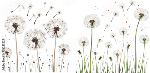 Decorative blooming dandelions with fluffy flying seeds vector illustration