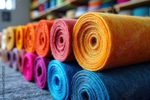 This image showcases a variety of brightly colored felt rolls neatly arranged, highlighting the texture and color options available for crafters.