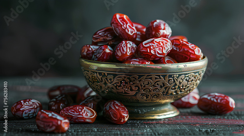 red dates in a bowl, food to break the fast in the month of Ramadan (ID: 756283410)